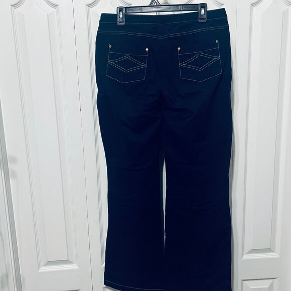 Pajama Jeans-Pull On Women's Drawstring Waist Dark Blue Wash Stretch Pants-Sz Lg - Picture 7 of 16